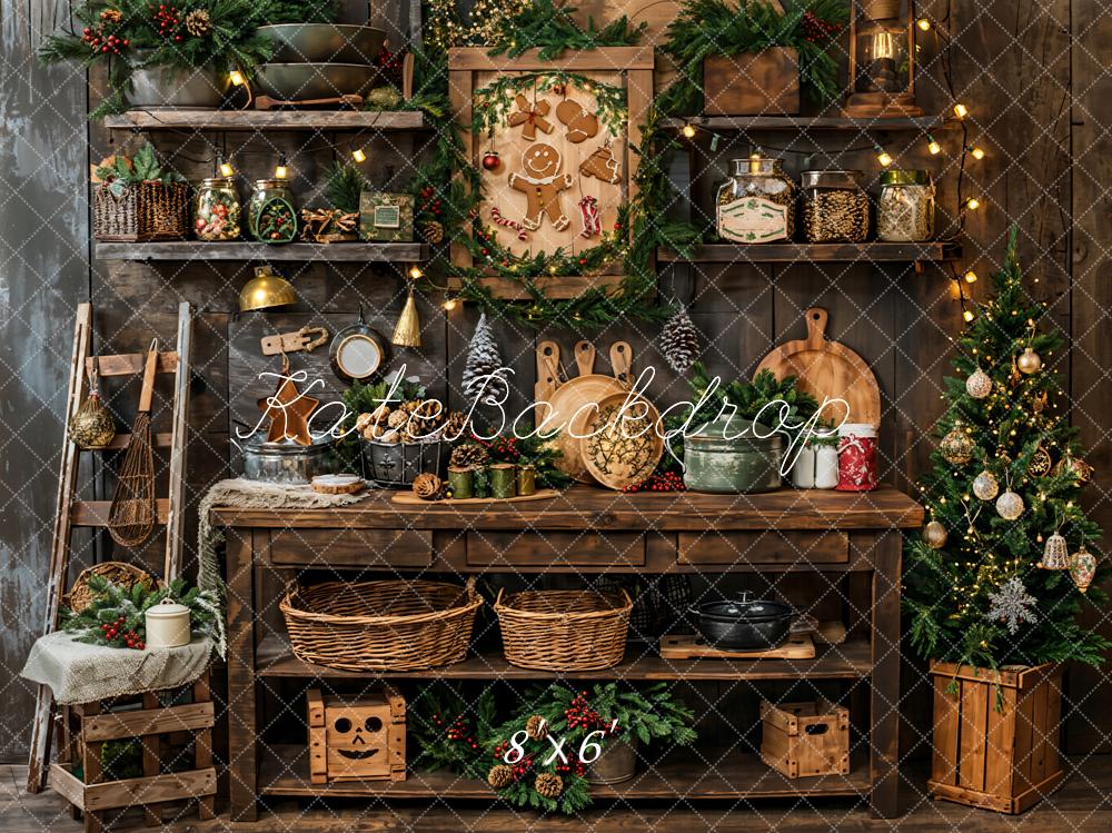 Kate Vintage Wooden Christmas Kitchen Backdrop Designed by Emetselch - Image 4
