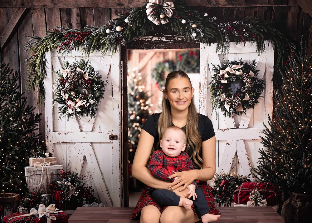 Kate Christmas White Barn Trees Gifts Backdrop Designed by Emetselch - Image 3