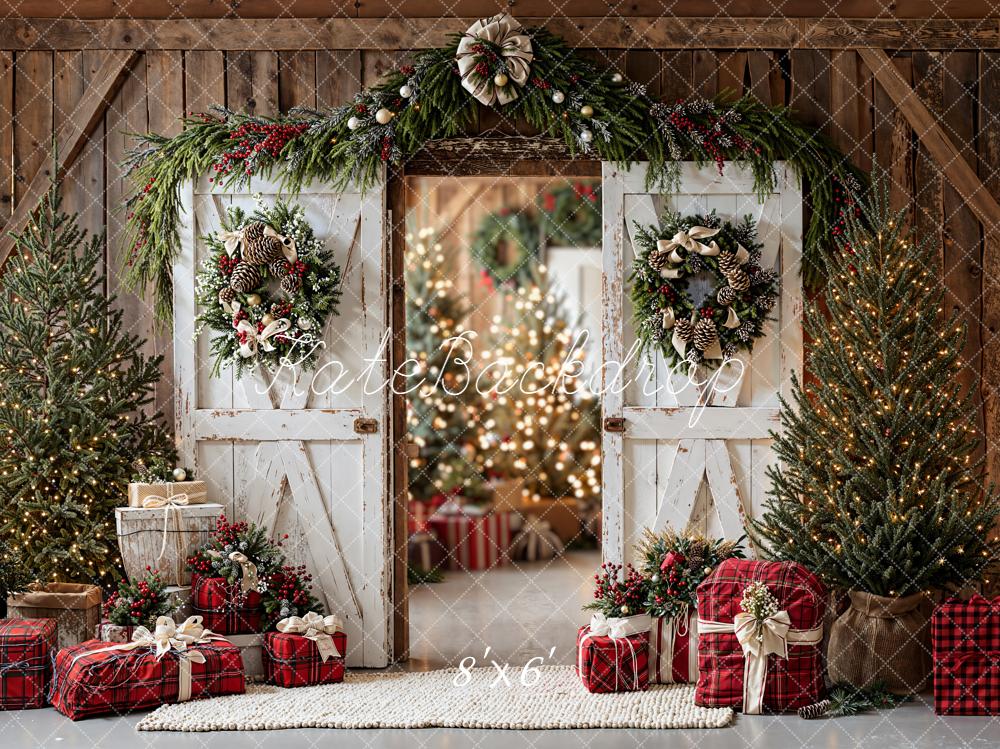 Kate Christmas White Barn Trees Gifts Backdrop Designed by Emetselch - Image 5