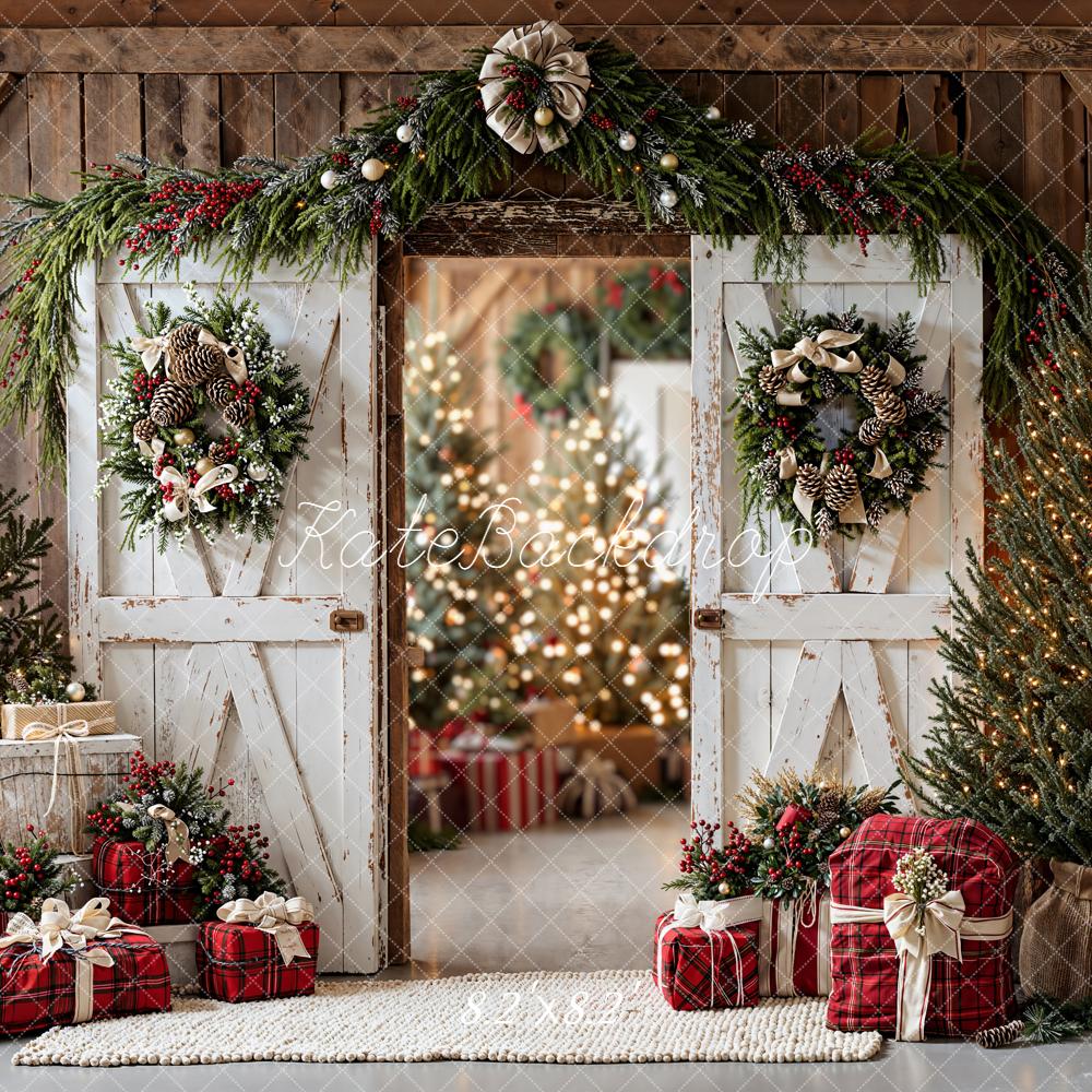 Kate Christmas White Barn Trees Gifts Backdrop Designed by Emetselch - Image 7