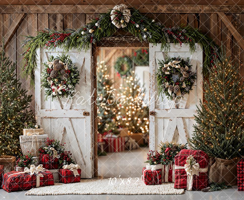 Kate Christmas White Barn Trees Gifts Backdrop Designed by Emetselch - Image 8