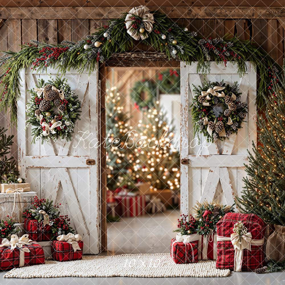 Kate Christmas White Barn Trees Gifts Backdrop Designed by Emetselch - Image 9