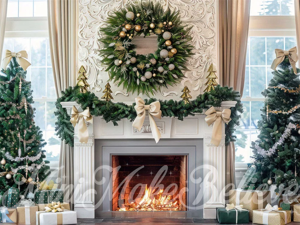Kate Christmas White Bow Wreath Fireplace Backdrop Designed by Mini MakeBelieve - Image 5