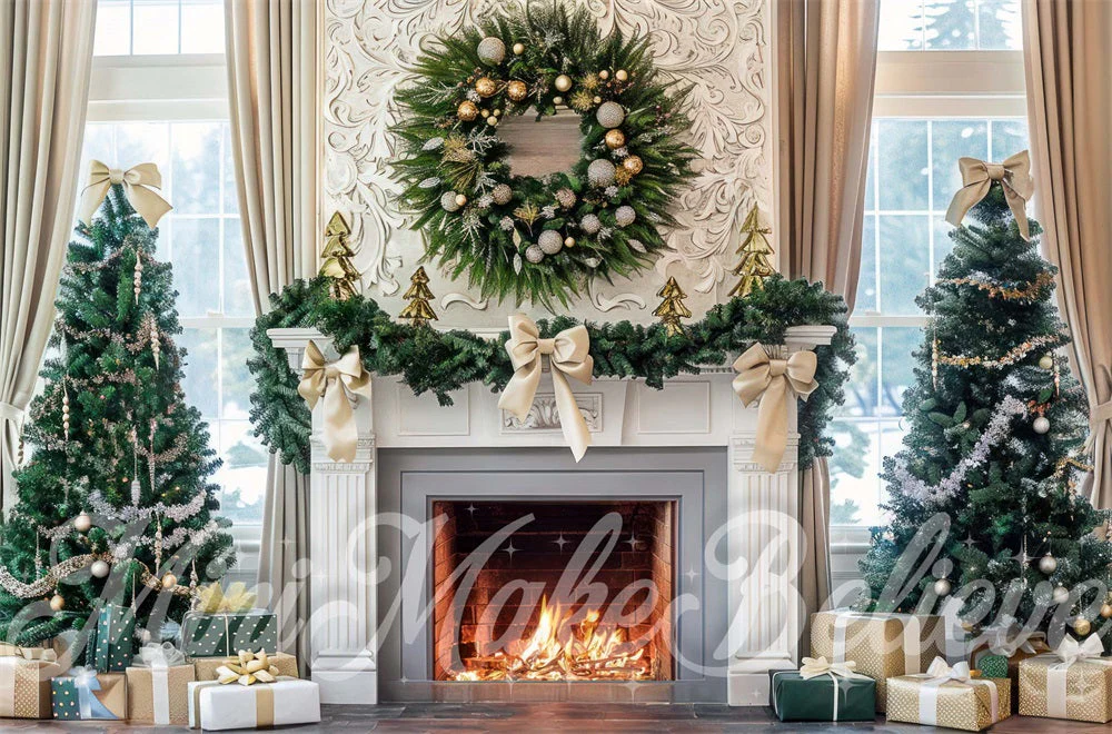 Kate Christmas White Bow Wreath Fireplace Backdrop Designed by Mini MakeBelieve - Image 6