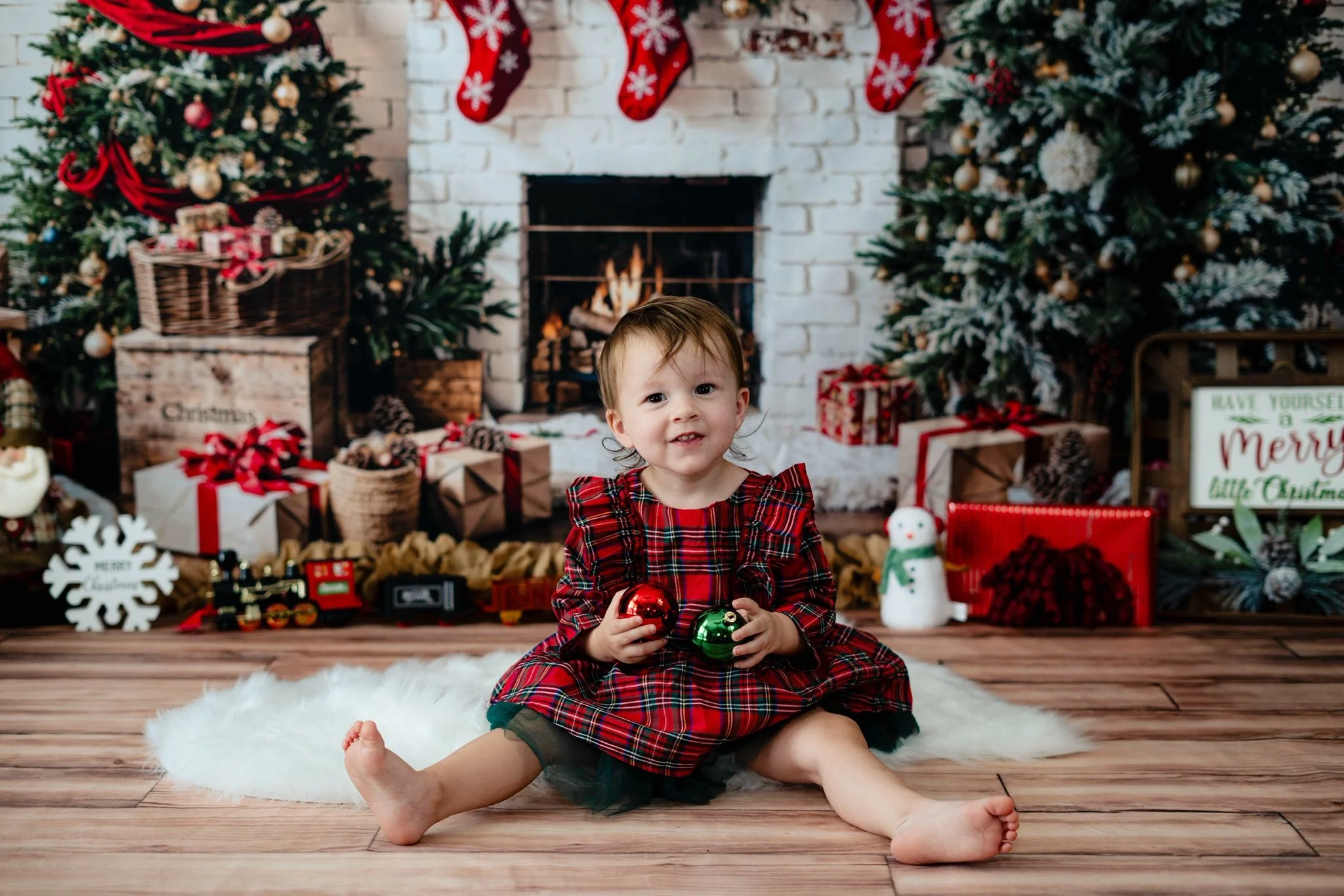 Kate Christmas White Brick Fireplace Backdrop Designed by Emetselch - Image 4