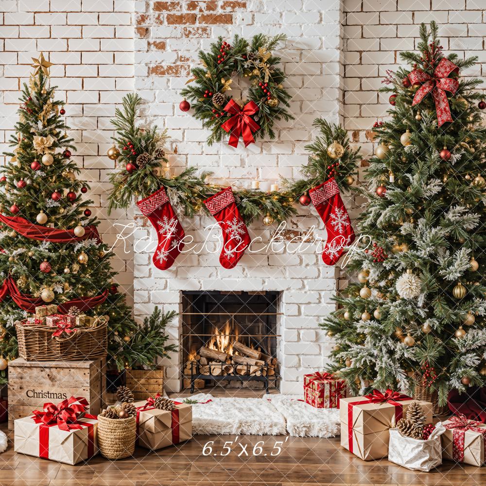 Kate Christmas White Brick Fireplace Backdrop Designed by Emetselch - Image 5