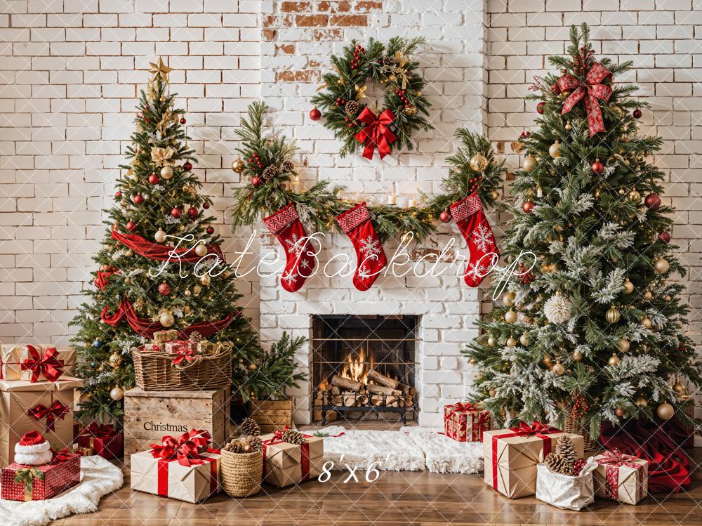 Kate Christmas White Brick Fireplace Backdrop Designed by Emetselch - Image 6