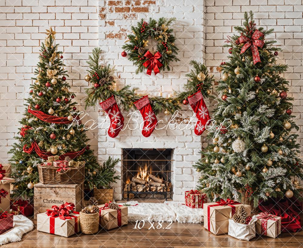 Kate Christmas White Brick Fireplace Backdrop Designed by Emetselch - Image 8