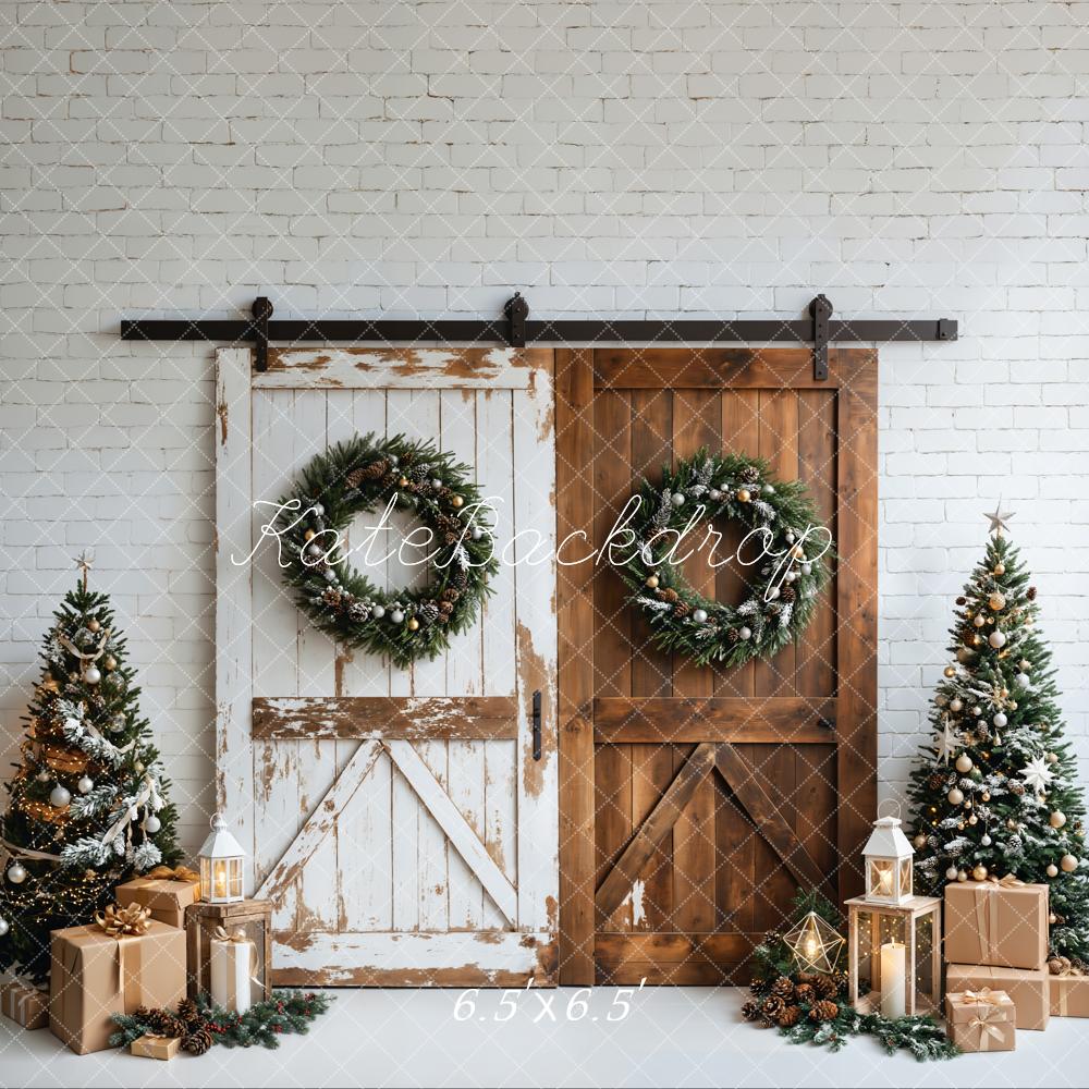 Kate Christmas White Brown Wood Door Backdrop Designed by Emetselch - Image 2