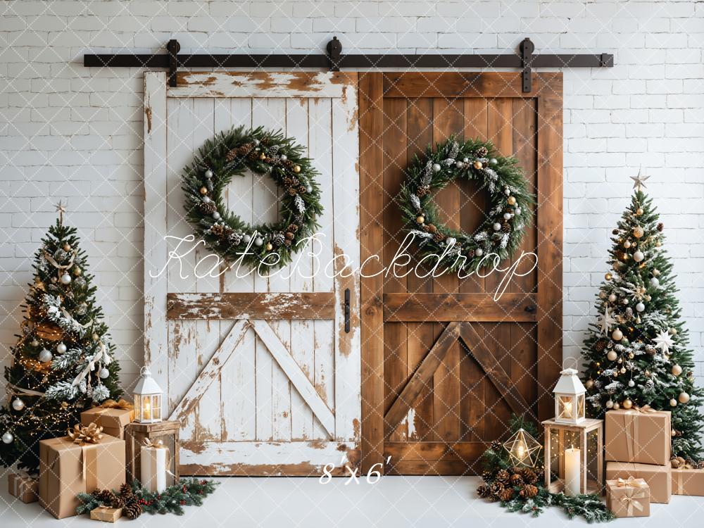Kate Christmas White Brown Wood Door Backdrop Designed by Emetselch - Image 3