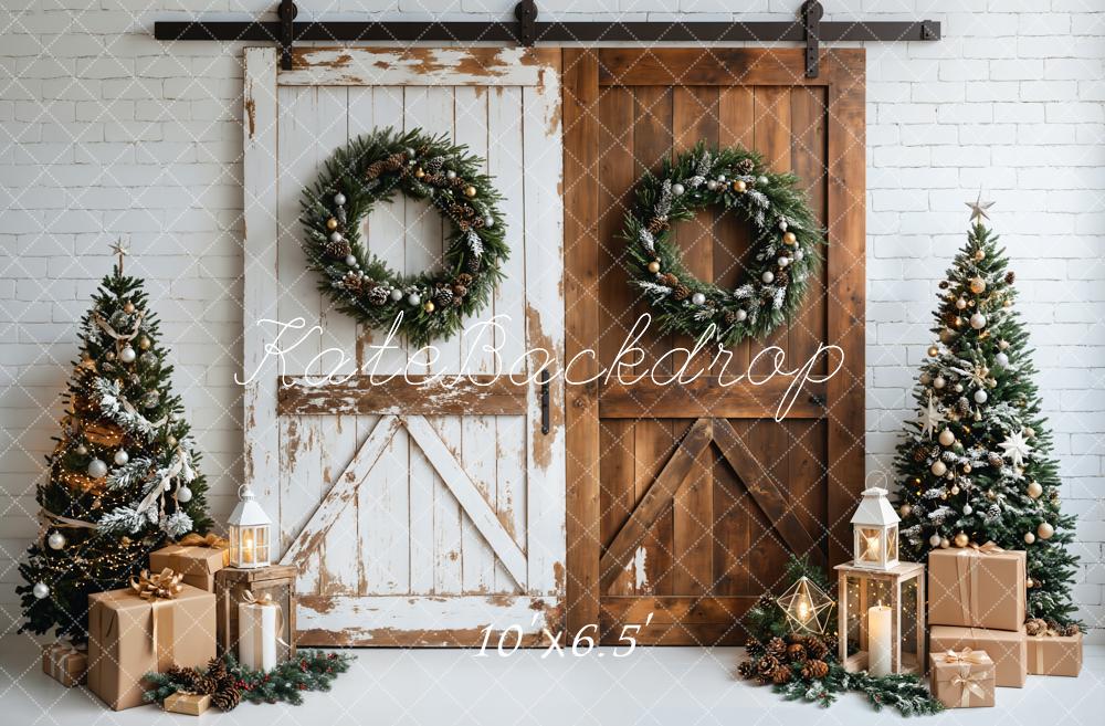 Kate Christmas White Brown Wood Door Backdrop Designed by Emetselch - Image 4