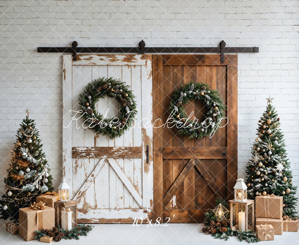 Kate Christmas White Brown Wood Door Backdrop Designed by Emetselch - Image 5