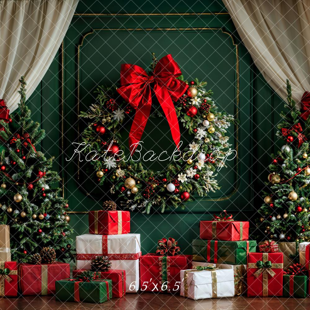 Kate Christmas White Curtain Dark Green Vintage Wall Backdrop Designed by Emetselch - Image 4