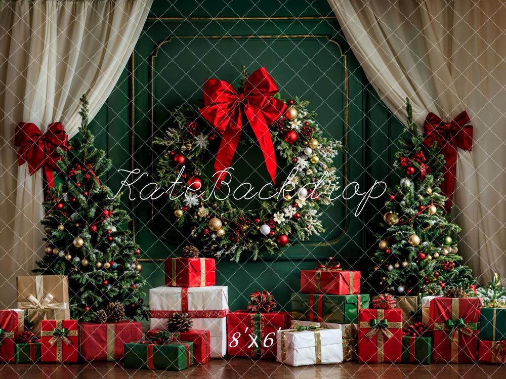 Kate Christmas White Curtain Dark Green Vintage Wall Backdrop Designed by Emetselch - Image 5