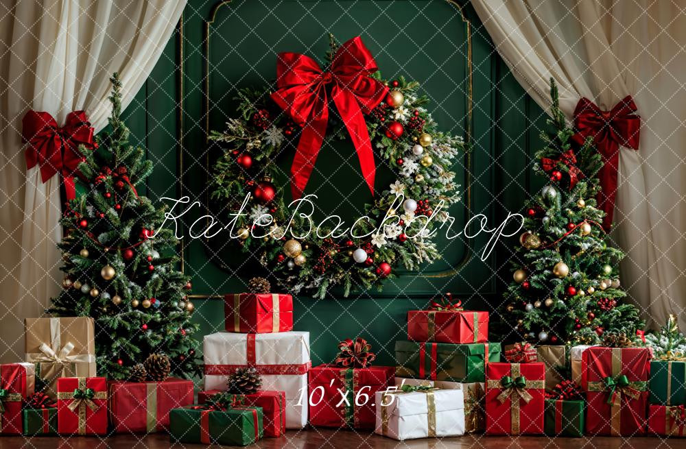 Kate Christmas White Curtain Dark Green Vintage Wall Backdrop Designed by Emetselch - Image 6