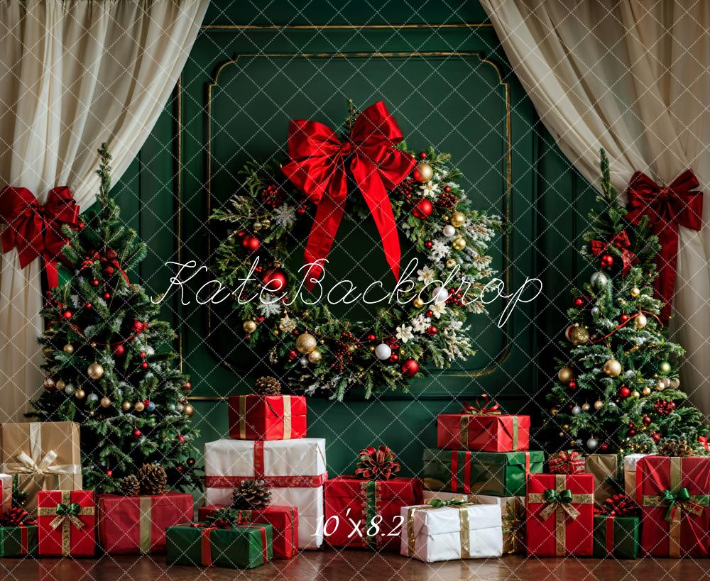 Kate Christmas White Curtain Dark Green Vintage Wall Backdrop Designed by Emetselch - Image 7