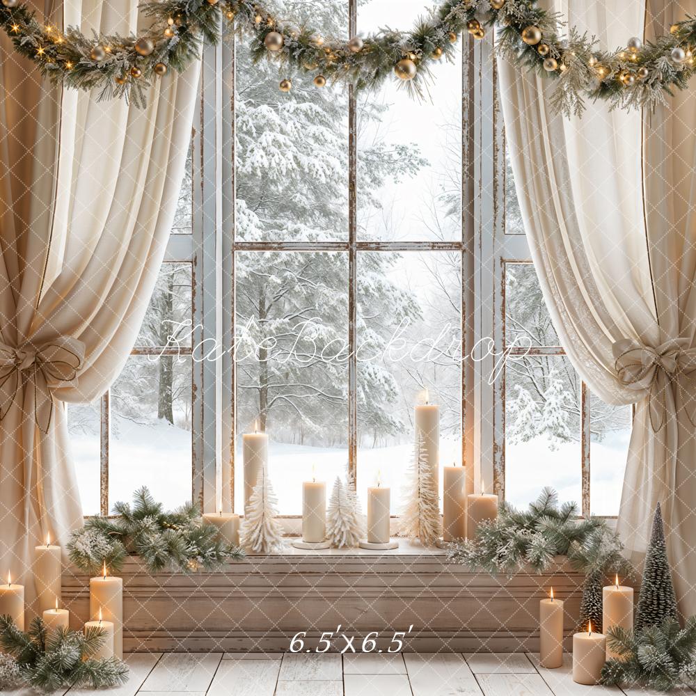Kate Christmas White Curtain Framed Window Backdrop Designed by Emetselch - Image 2
