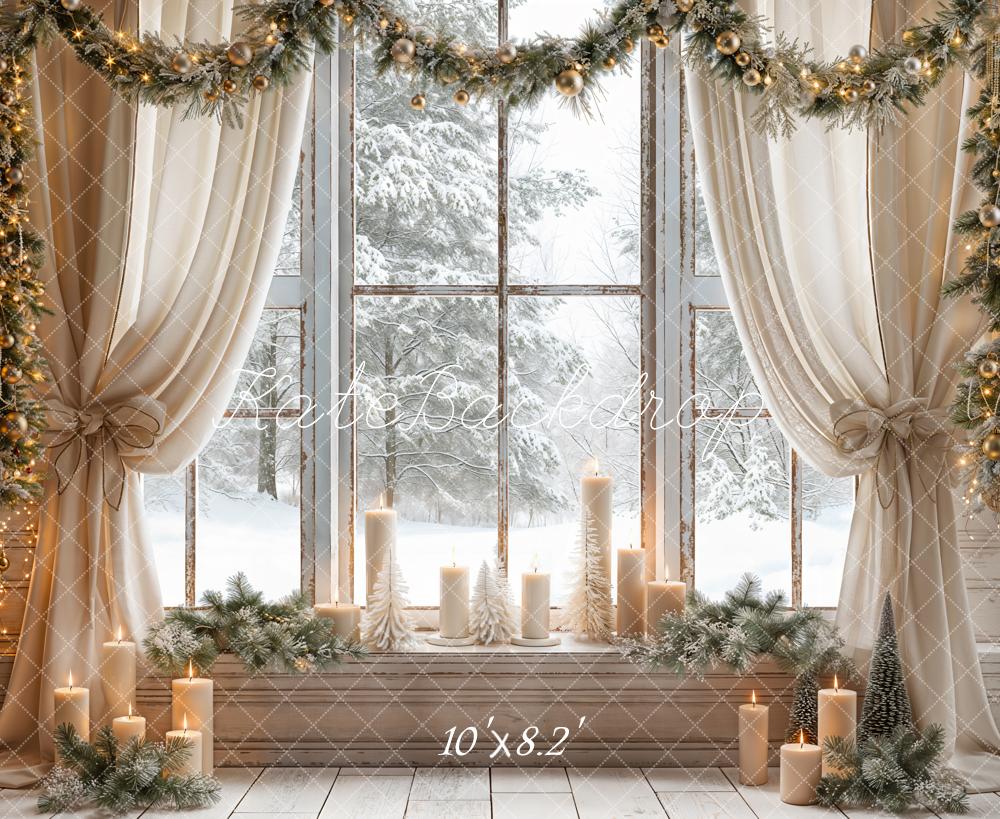 Kate Christmas White Curtain Framed Window Backdrop Designed by Emetselch - Image 4