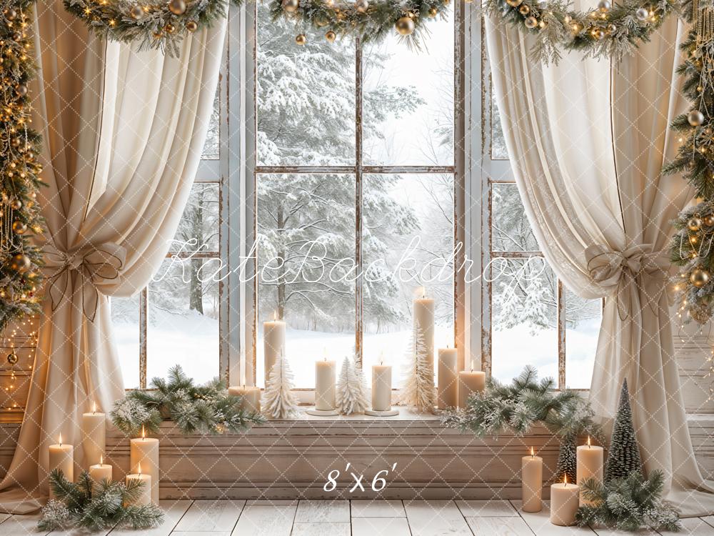 Kate Christmas White Curtain Framed Window Backdrop Designed by Emetselch - Image 5