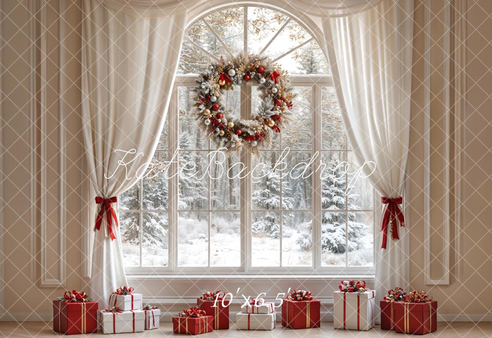 Kate Christmas White Curtain Window Fleece Backdrop Designed by Emetselch - Image 3