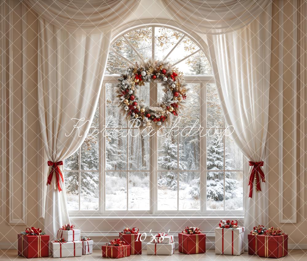 Kate Christmas White Curtain Window Fleece Backdrop Designed by Emetselch - Image 4