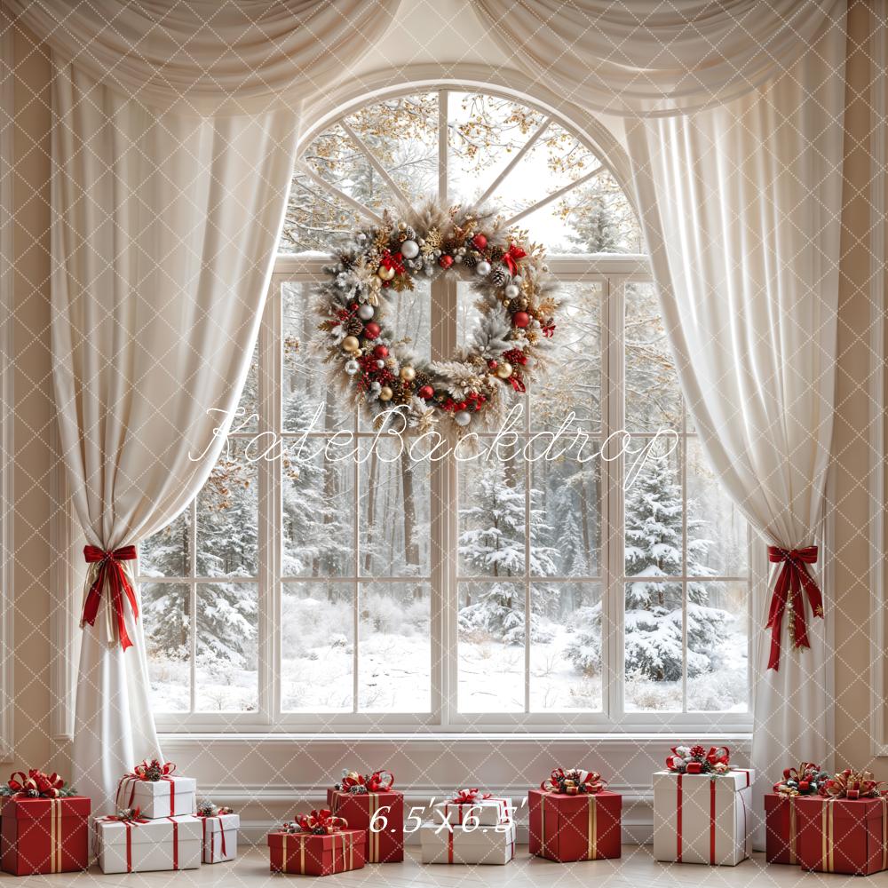 Kate Christmas White Curtain Wreath Window Backdrop Designed by Emetselch - Image 2