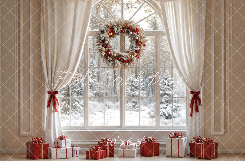 Kate Christmas White Curtain Wreath Window Backdrop Designed by Emetselch - Image 4