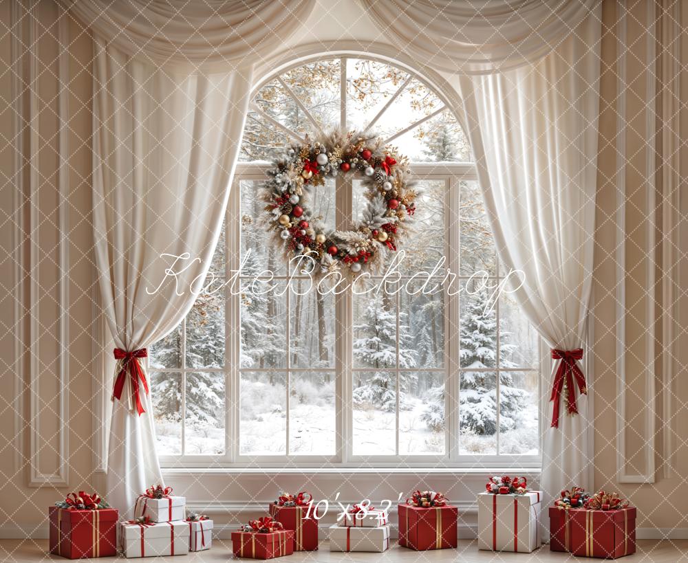 Kate Christmas White Curtain Wreath Window Backdrop Designed by Emetselch - Image 5