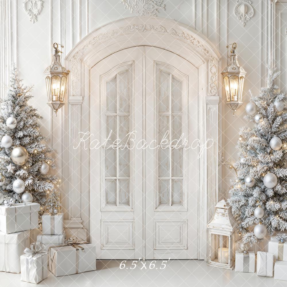 Kate Christmas White Door Trees Presents Backdrop Designed by Emetselch - Image 2