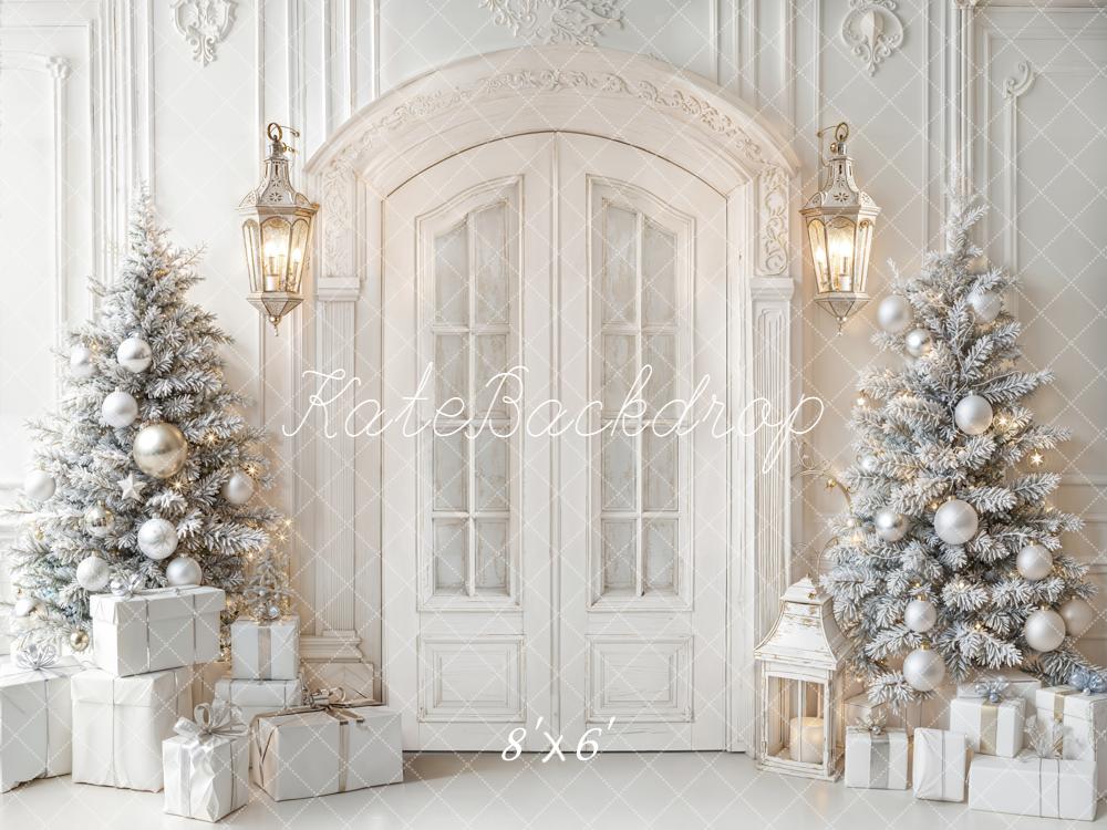 Kate Christmas White Door Trees Presents Backdrop Designed by Emetselch - Image 3