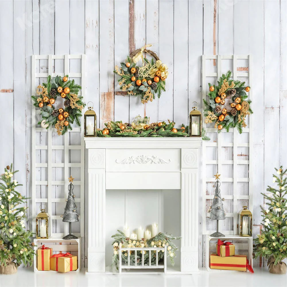 Kate Christmas White Fireplace Backdrop Designed by Emetselch - Image 2