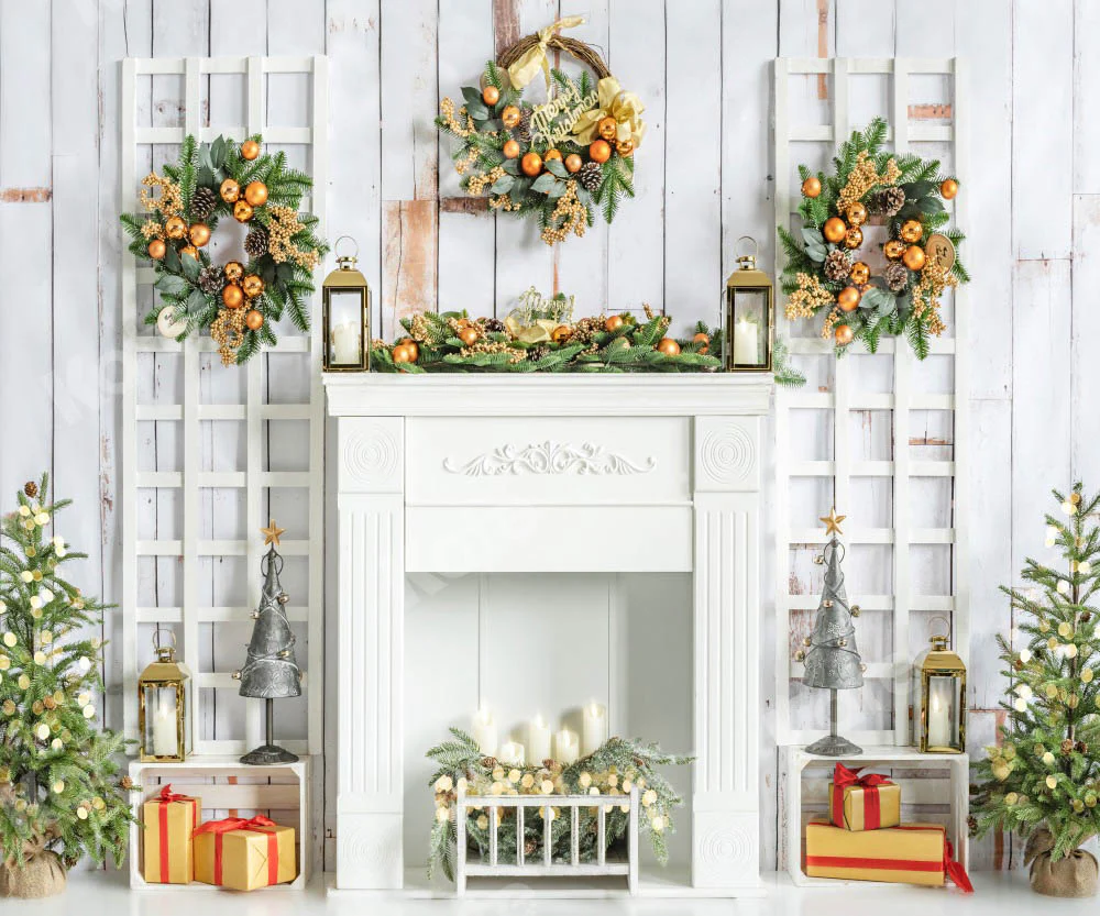 Kate Christmas White Fireplace Backdrop Designed by Emetselch - Image 3
