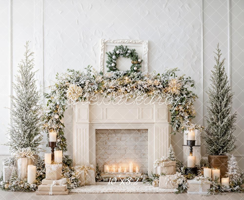 Kate Christmas White Fireplace Garland Candles Backdrop Designed by Emetselch - Image 10