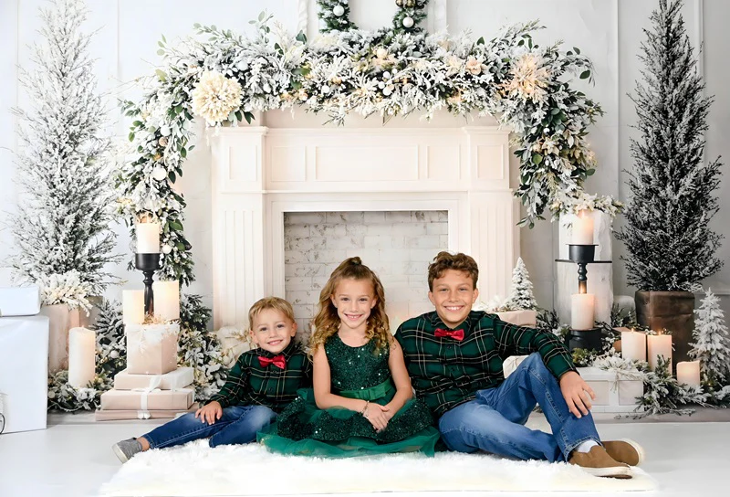 Kate Christmas White Fireplace Garland Candles Backdrop Designed by Emetselch - Image 2