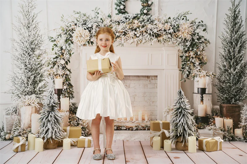 Kate Christmas White Fireplace Garland Candles Backdrop Designed by Emetselch - Image 4