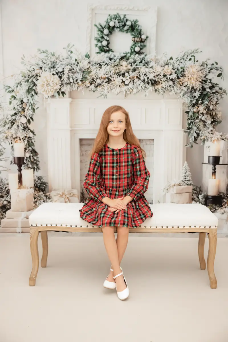 Kate Christmas White Fireplace Garland Candles Backdrop Designed by Emetselch - Image 5