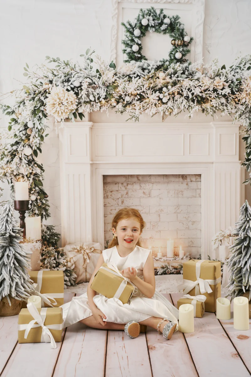 Kate Christmas White Fireplace Garland Candles Backdrop Designed by Emetselch - Image 6