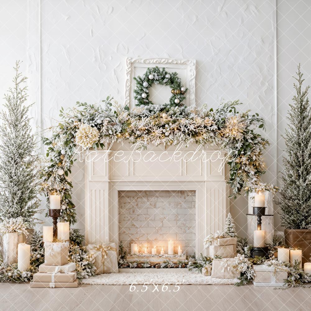 Kate Christmas White Fireplace Garland Candles Backdrop Designed by Emetselch - Image 7