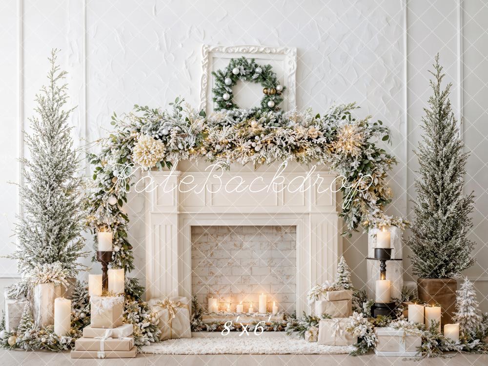 Kate Christmas White Fireplace Garland Candles Backdrop Designed by Emetselch - Image 8
