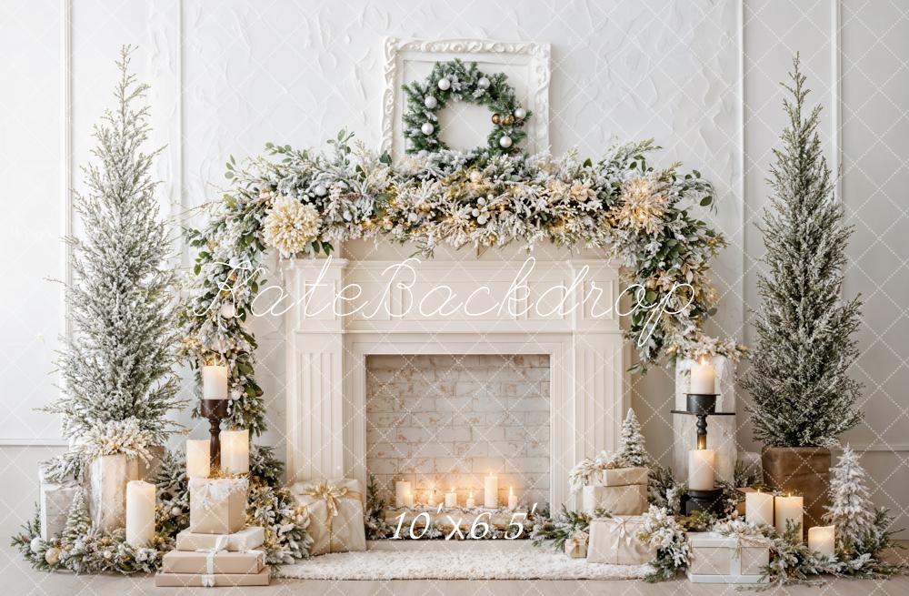 Kate Christmas White Fireplace Garland Candles Backdrop Designed by Emetselch - Image 9