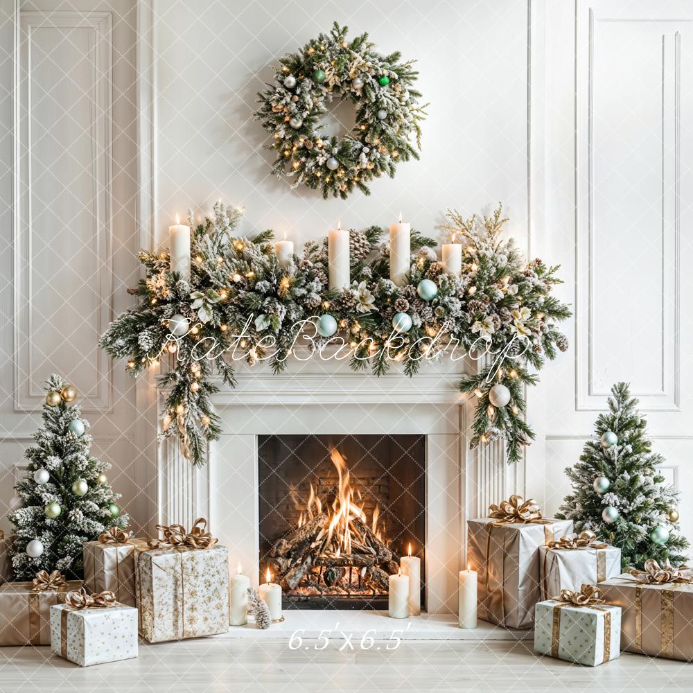 Kate Christmas White Fireplace Gifts Wreath Backdrop Designed by Emetselch - Image 2