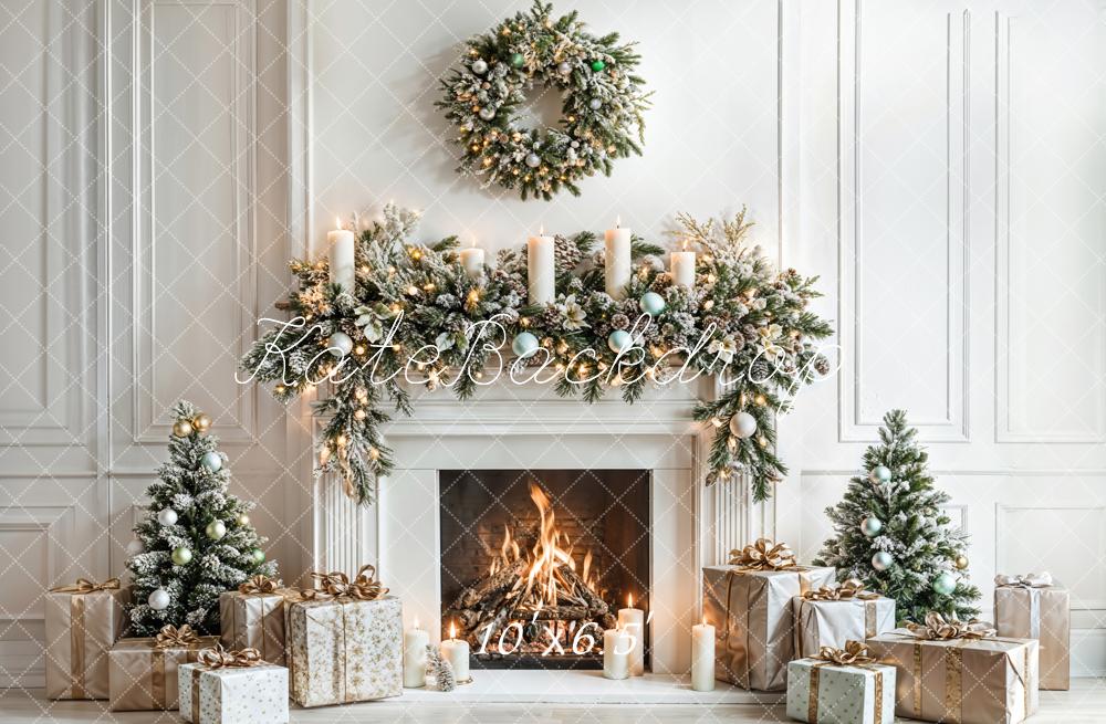 Kate Christmas White Fireplace Gifts Wreath Backdrop Designed by Emetselch - Image 4