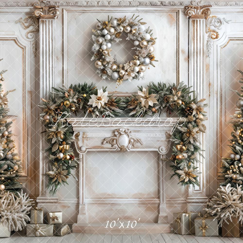Kate Christmas White Marble Retro Fireplace Backdrop Designed by Emetselch - Image 2