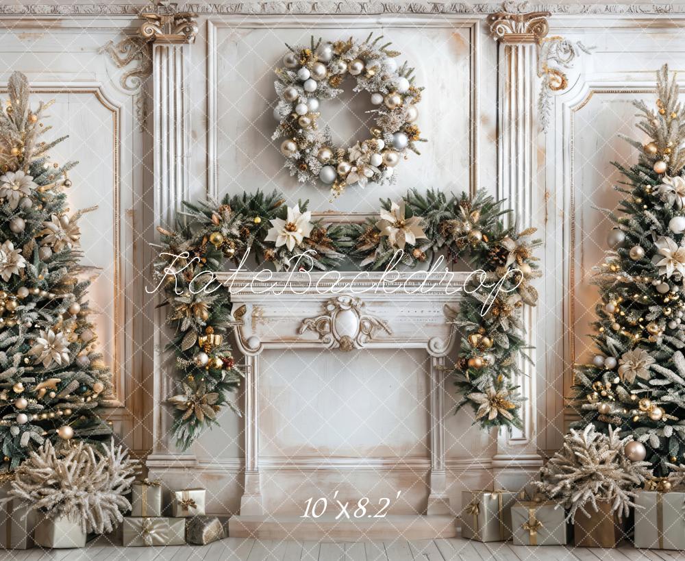 Kate Christmas White Marble Retro Fireplace Backdrop Designed by Emetselch - Image 5