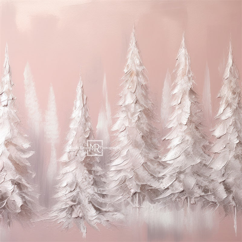 Kate Christmas White Pink Pine Trees Backdrop Designed by Mandy Ringe Photography - Image 2