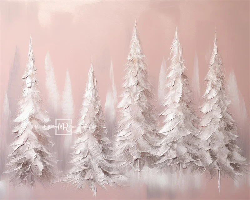 Kate Christmas White Pink Pine Trees Backdrop Designed by Mandy Ringe Photography - Image 3
