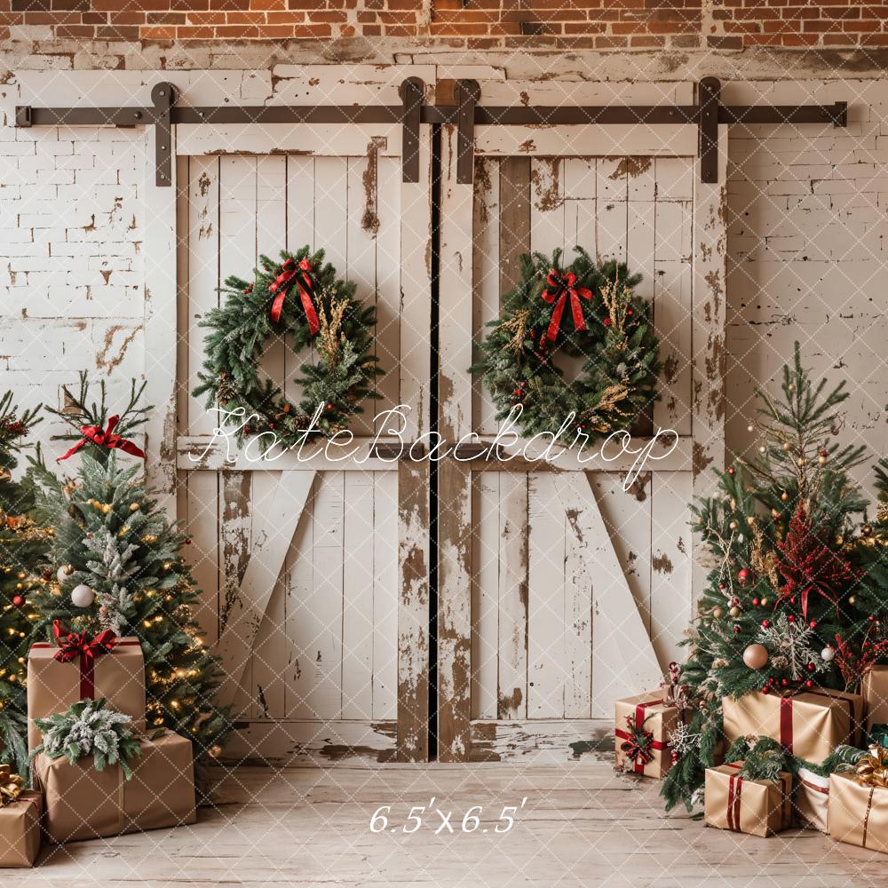 Kate Christmas White Shabby Barn Door Backdrop Designed by Emetselch - Image 12