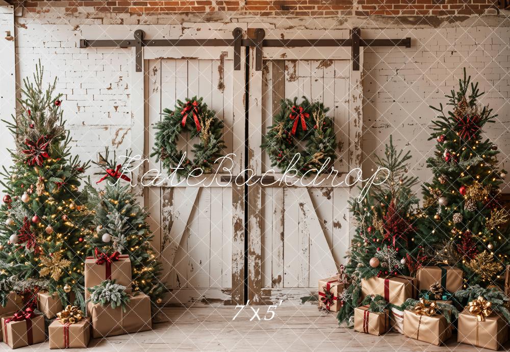 Kate Christmas White Shabby Barn Door Backdrop Designed by Emetselch - Image 2