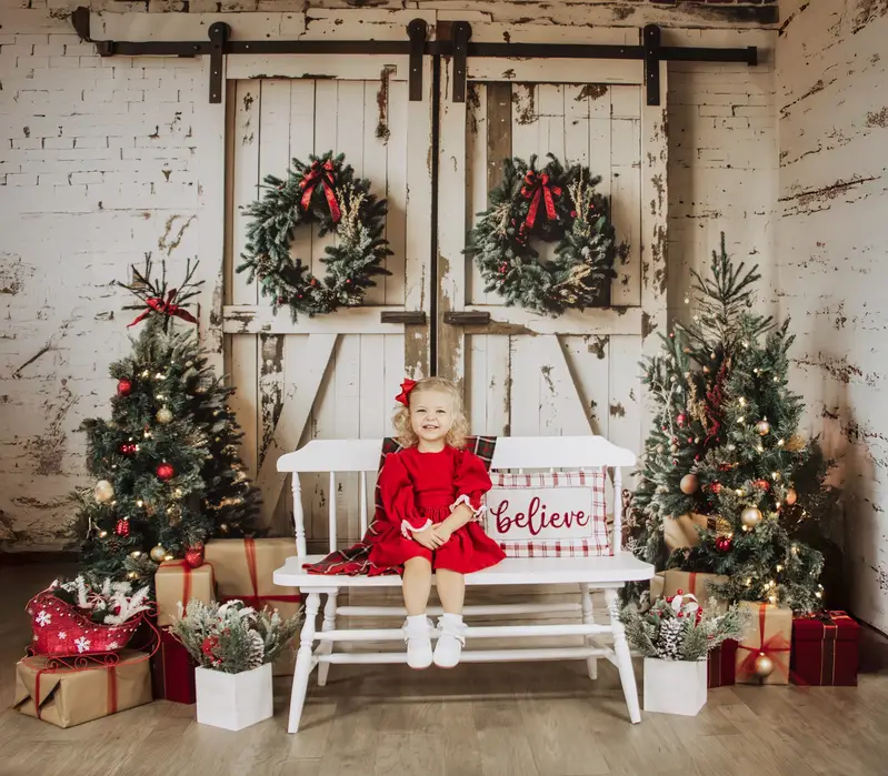 Kate Christmas White Shabby Barn Door Backdrop Designed by Emetselch - Image 3