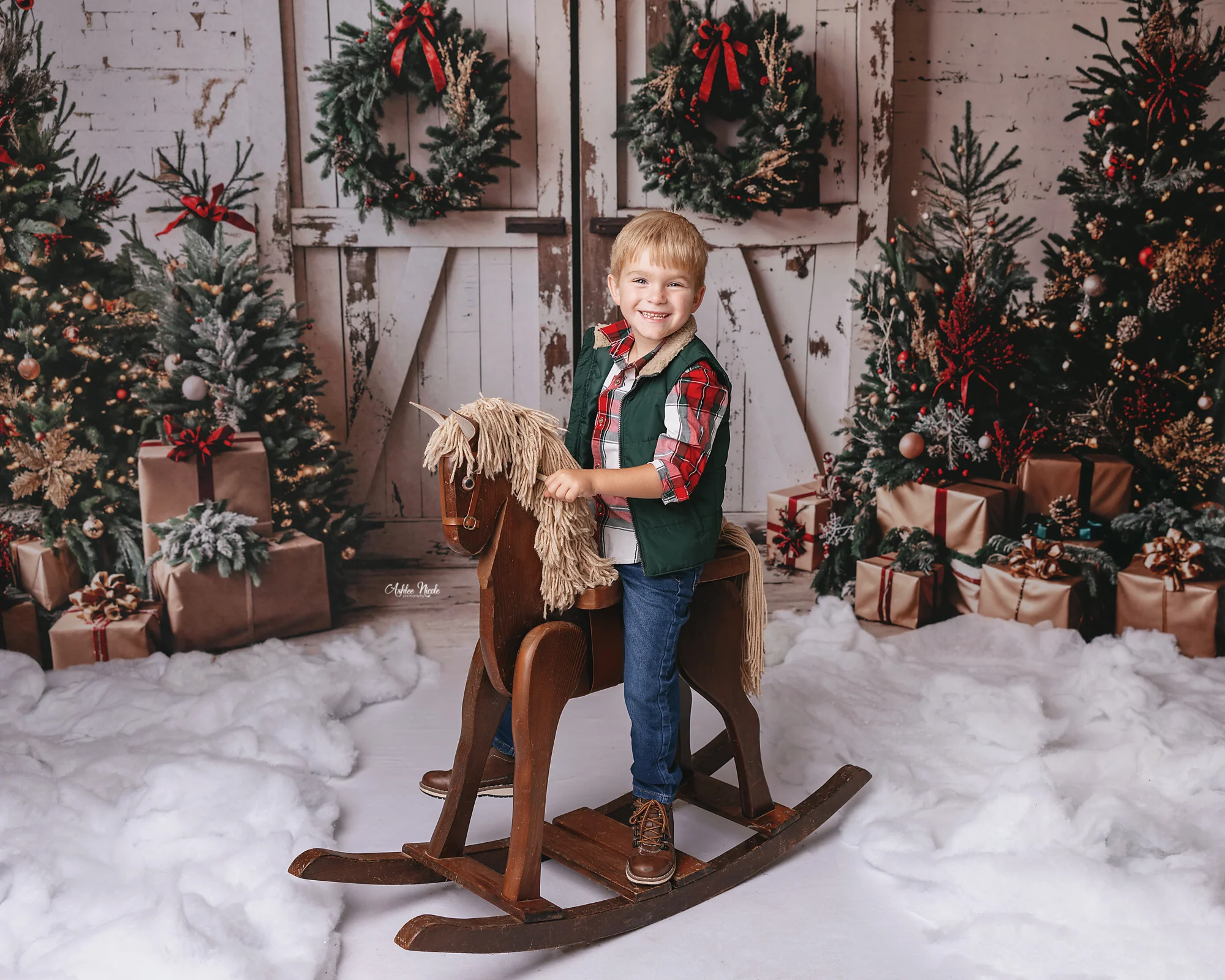 Kate Christmas White Shabby Barn Door Backdrop Designed by Emetselch - Image 9